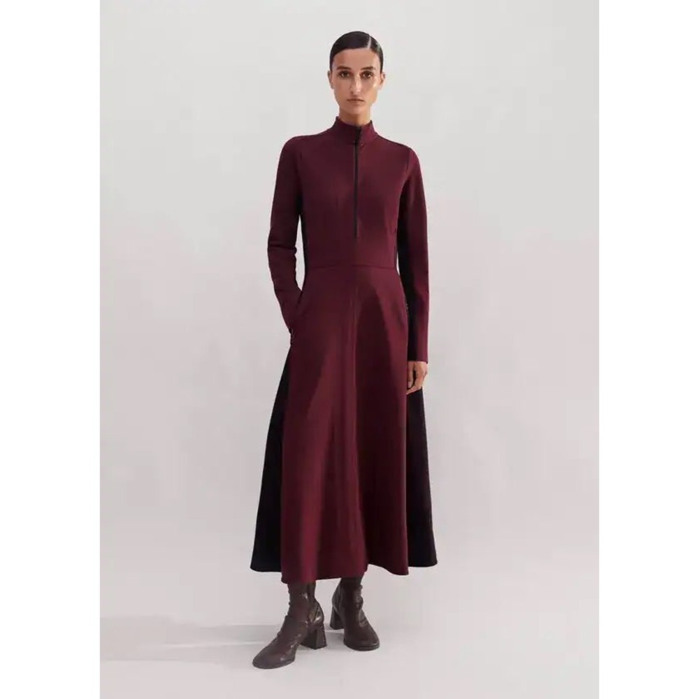 ME+EM Burgundy Two Tone Ponte Quarter Zip Mock Neck Midi Dress Womens US 12